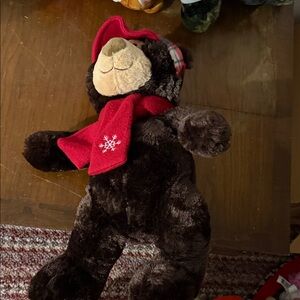 Cozy Brown Plush Bear with Red Winter Accessories